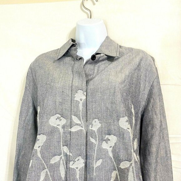Nygard Collection Gray Floral Long Sleeve Blouse - Picture 3 of 8
